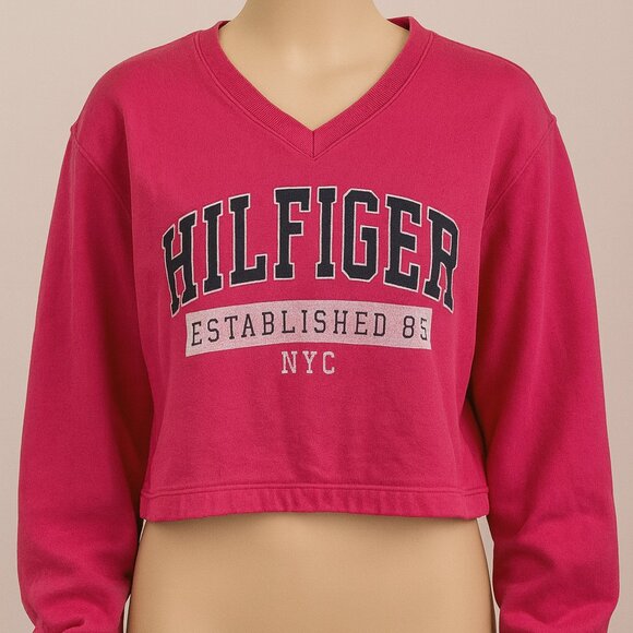 Tommy Hilfiger Women’s Cropped Sweatshirt Pink Size L - Picture 1 of 3